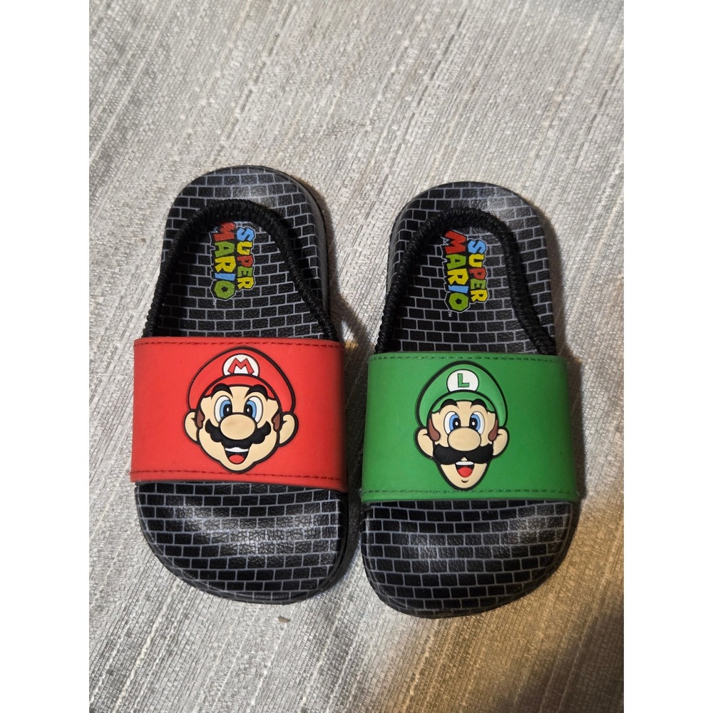 Ground Up Super Mario Luigi Toddler Slides Red Green Brick Sandals Size 7/8